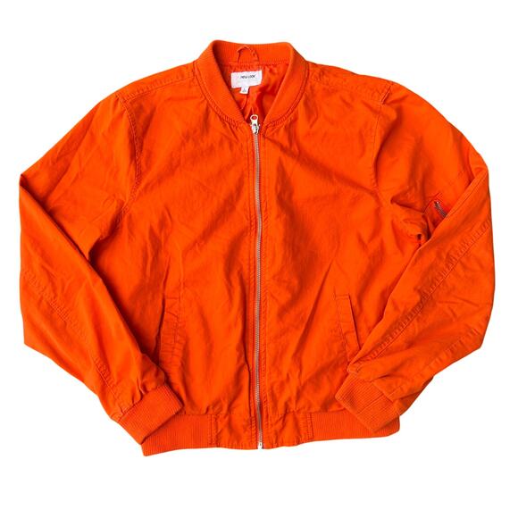 New Look Bright Orange Bomber Womens Jacket Size L Lightweight Zip Up - Picture 1 of 6
